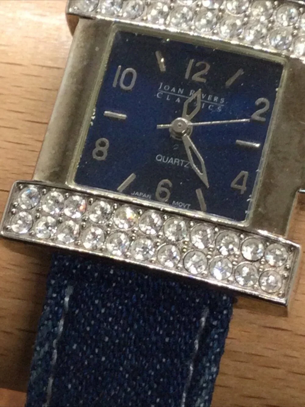 Vintage Joan Rivers Classic Ladies Watch 6.5” Blue Denim Band 23.0mm Case